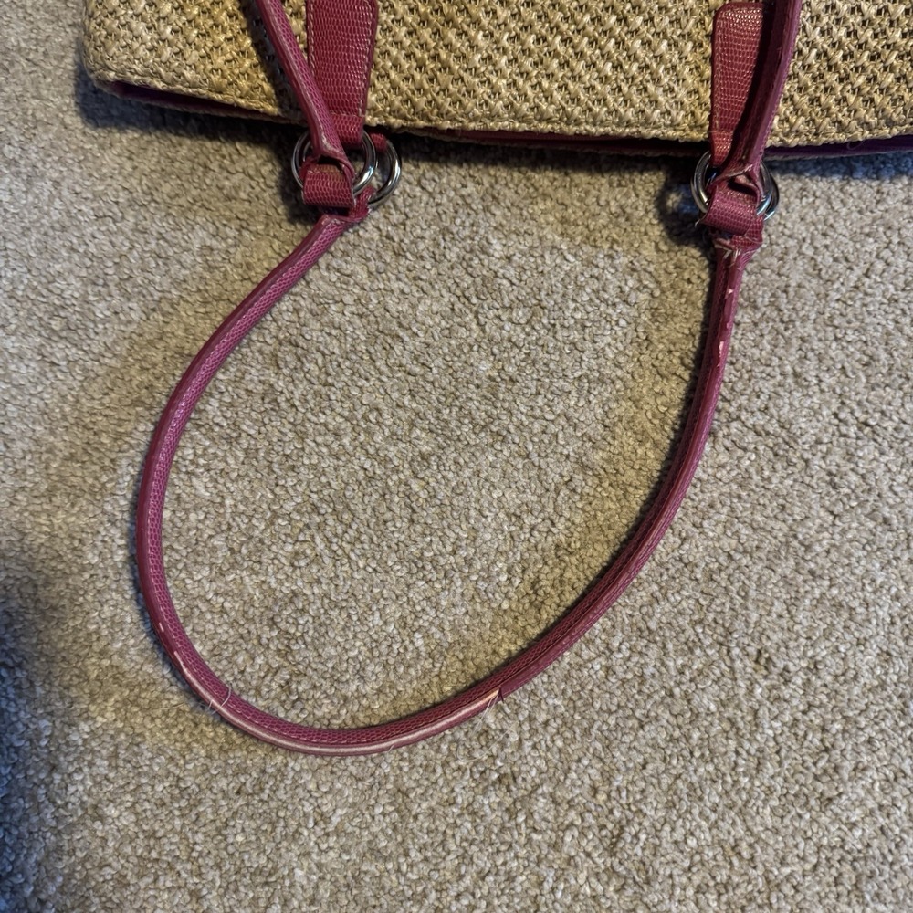 Rosetti Natural & Pink Woven Satchel Top Handle, Zip/Magnetic, Lined - Picture 7 of 7